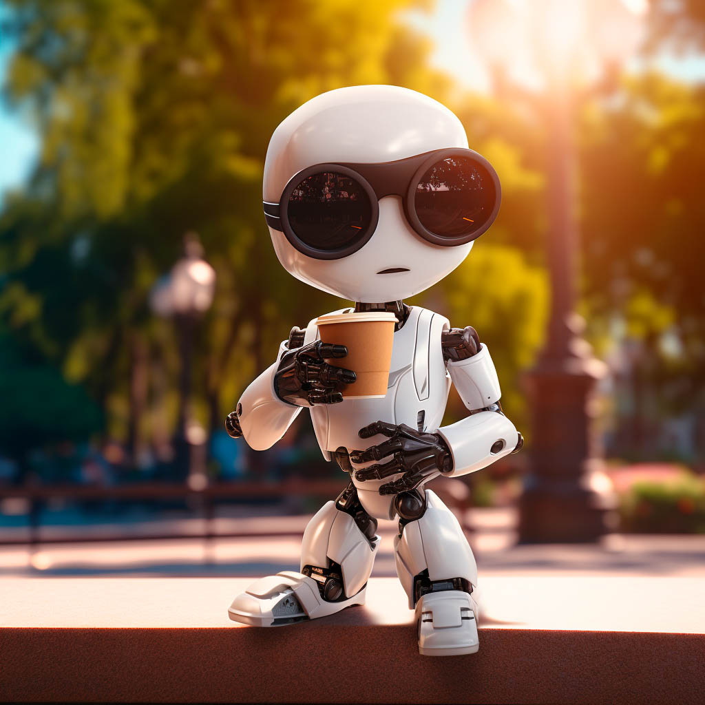 AI companion robot holding a cup of coffee